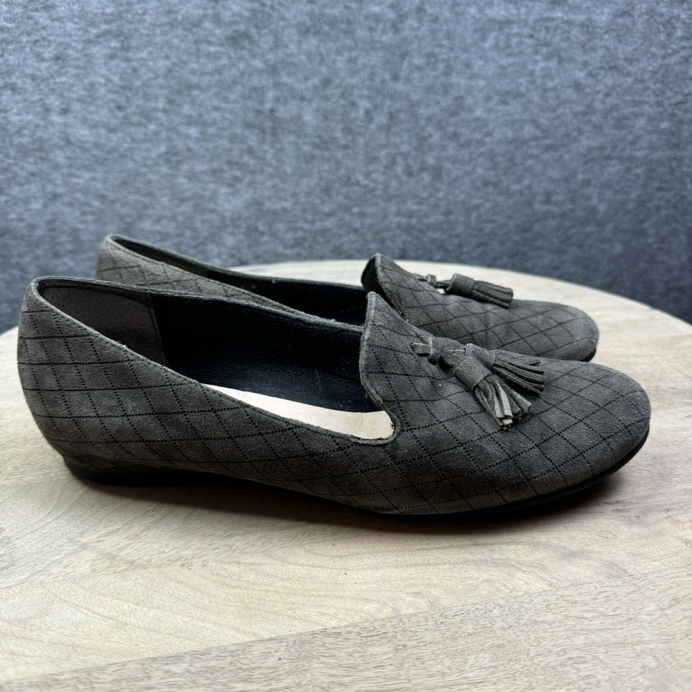 Munro Women Size 9 M‎ Grey Taupe Quilted Suede Tassel Loafer Flats Shoes Support